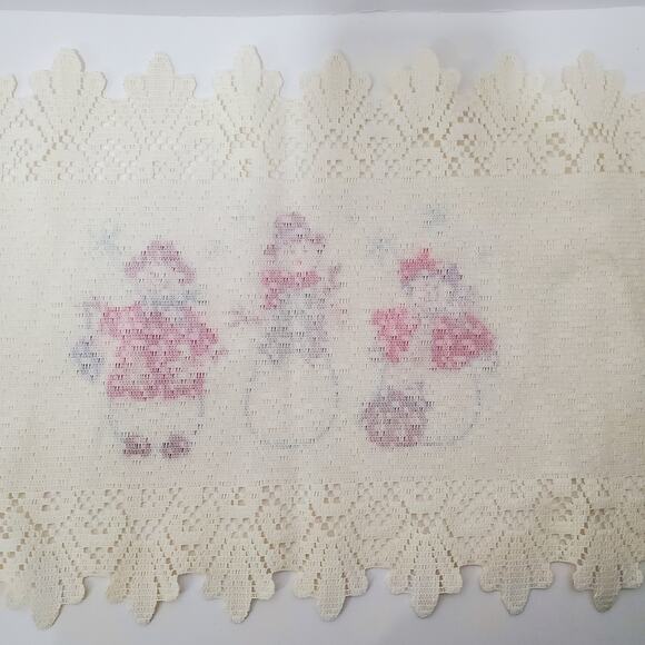 Vtg Christmas Snowmen Holiday Cross-Stitch Lace‎ Runner 14x30 - Picture 4 of 8
